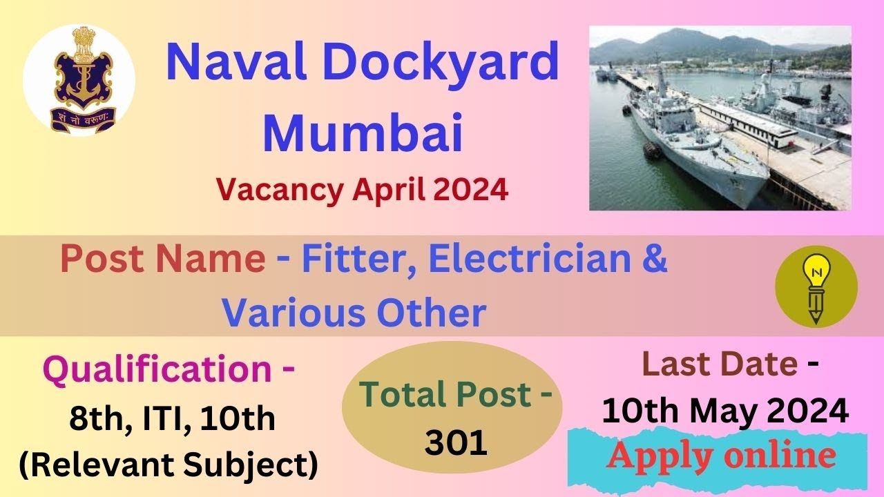 Naval Dockyard Mumbai 301 Post Vacancy